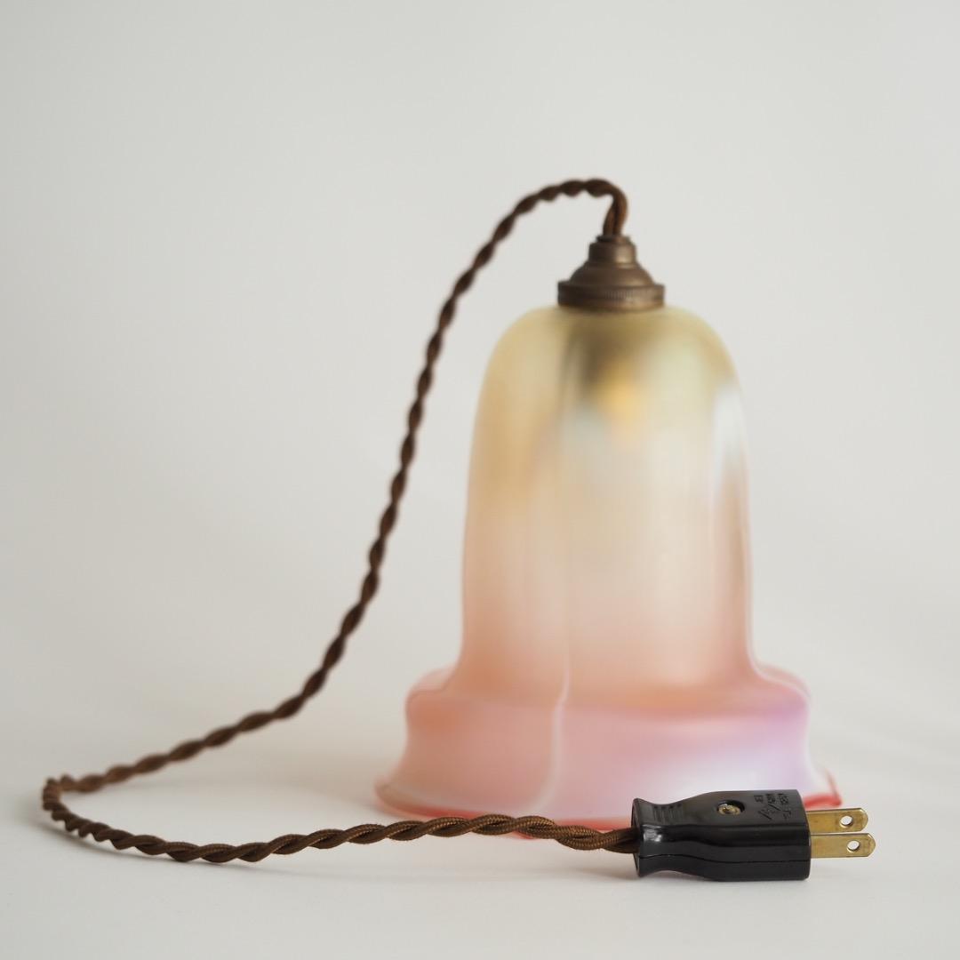 シェードランプ ヴァセリンガラス 天吊りランプ / アンティーク 英国製