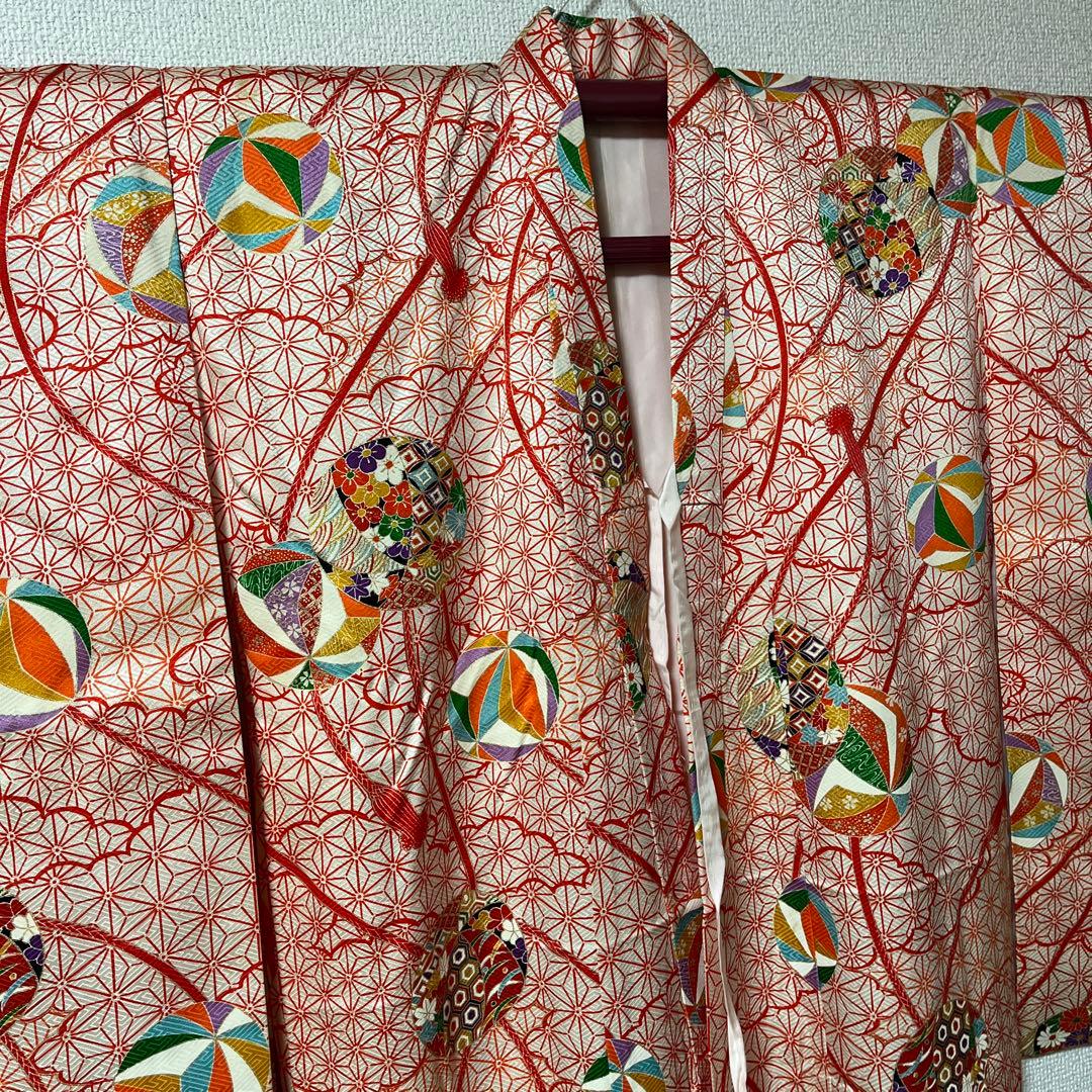 七五三　五歳　七歳　着物セット　アンティーク　かのこ　朱色