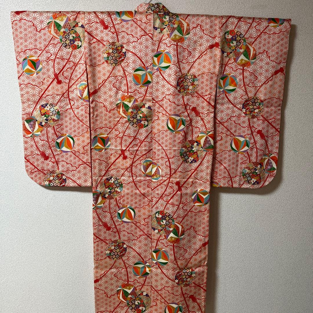 七五三　五歳　七歳　着物セット　アンティーク　かのこ　朱色