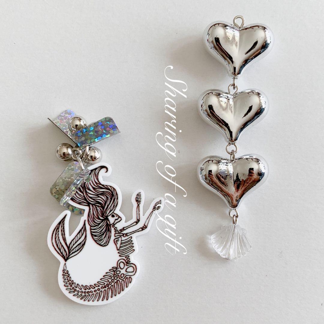 6way☻４本セット♡シルバーでまとめた人魚のアシンメトリーピアス