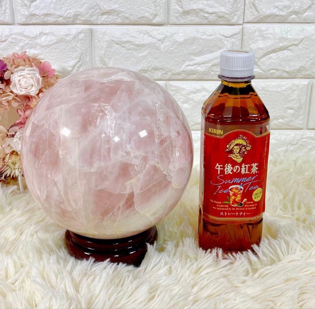 【大玉】ローズクォーツ 球体 6.2kg クラック水晶 スフィア 木製台座付き