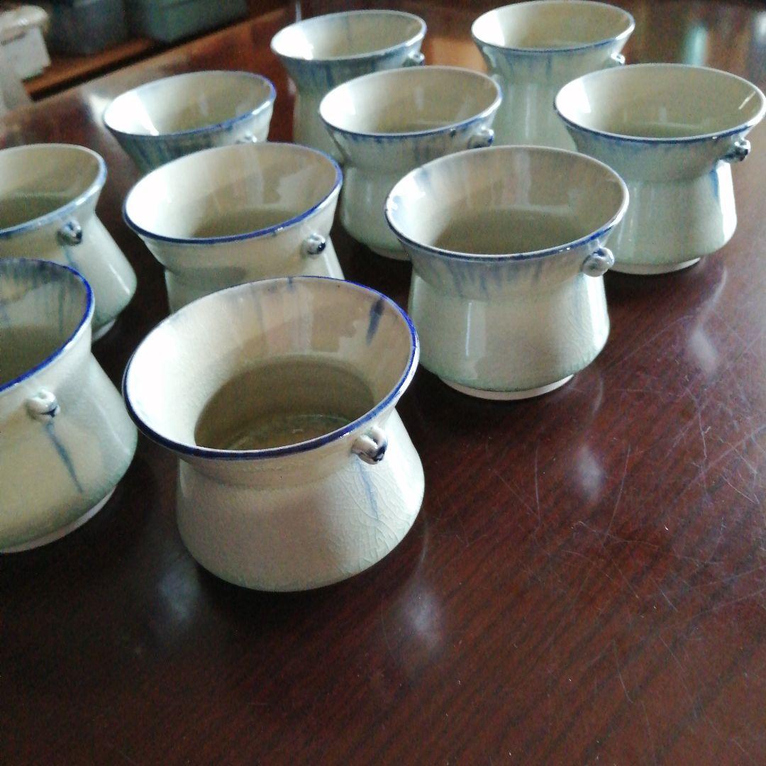 瀬戸焼　志の窯　御深井双耳胴締向付　10客　9cm　今物