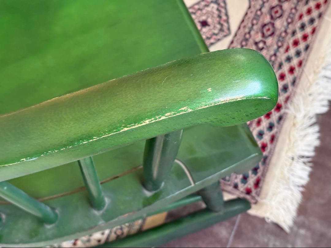 希少　飛騨産業　キツツキマーク　グリーンロッキングチェア　ヴィンテージ　nG