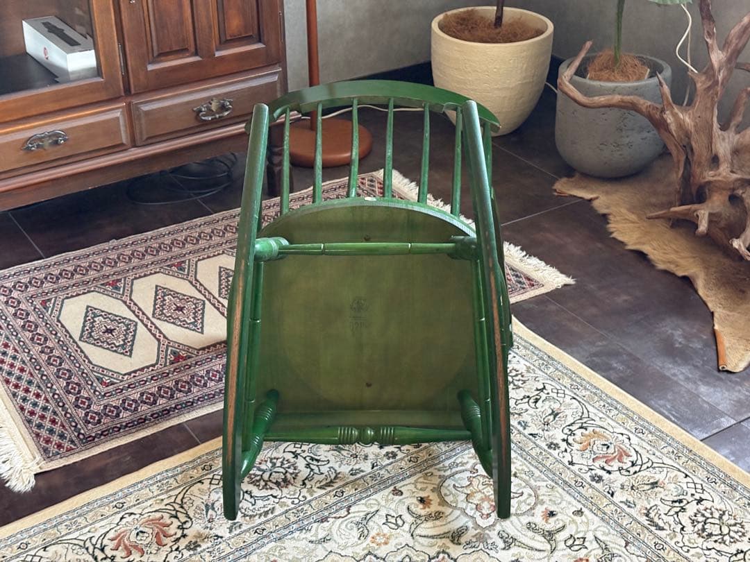 希少　飛騨産業　キツツキマーク　グリーンロッキングチェア　ヴィンテージ　nG