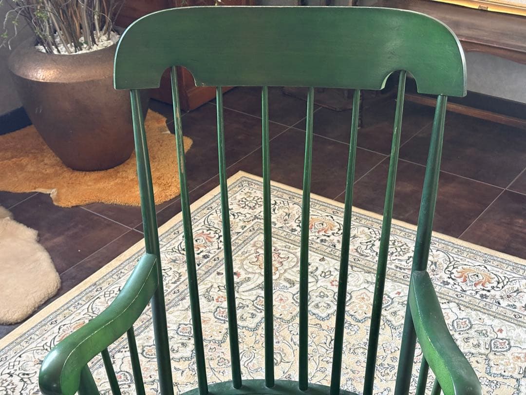 希少　飛騨産業　キツツキマーク　グリーンロッキングチェア　ヴィンテージ　nG