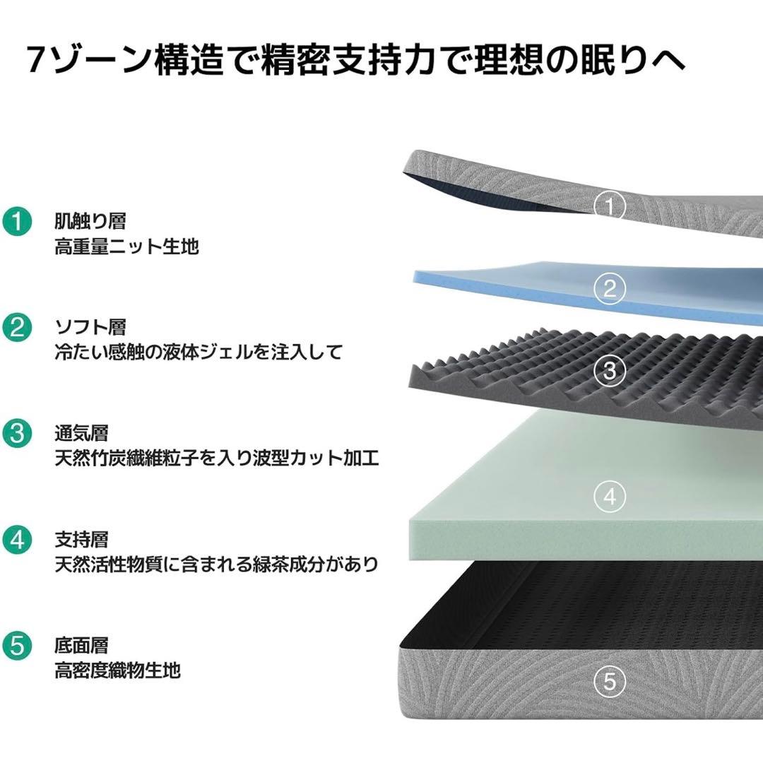 マットレス クイーン やや硬め 厚さ16cm 緑茶成分 3層構造竹炭入り　低反発