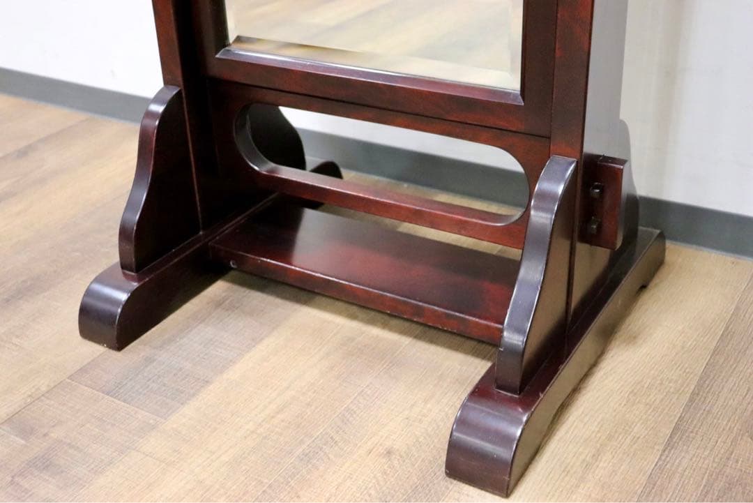 GMGF107○安芸民芸 スタンドミラー 鏡 姿見 全身鏡 椛 樺材 無垢材