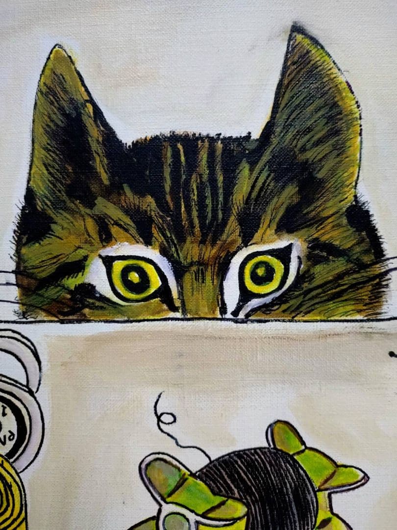 【F6号】藤田嗣治【仕立て屋の猫】手描き/表裏サイン・鑑定書有/油彩/水彩/額縁