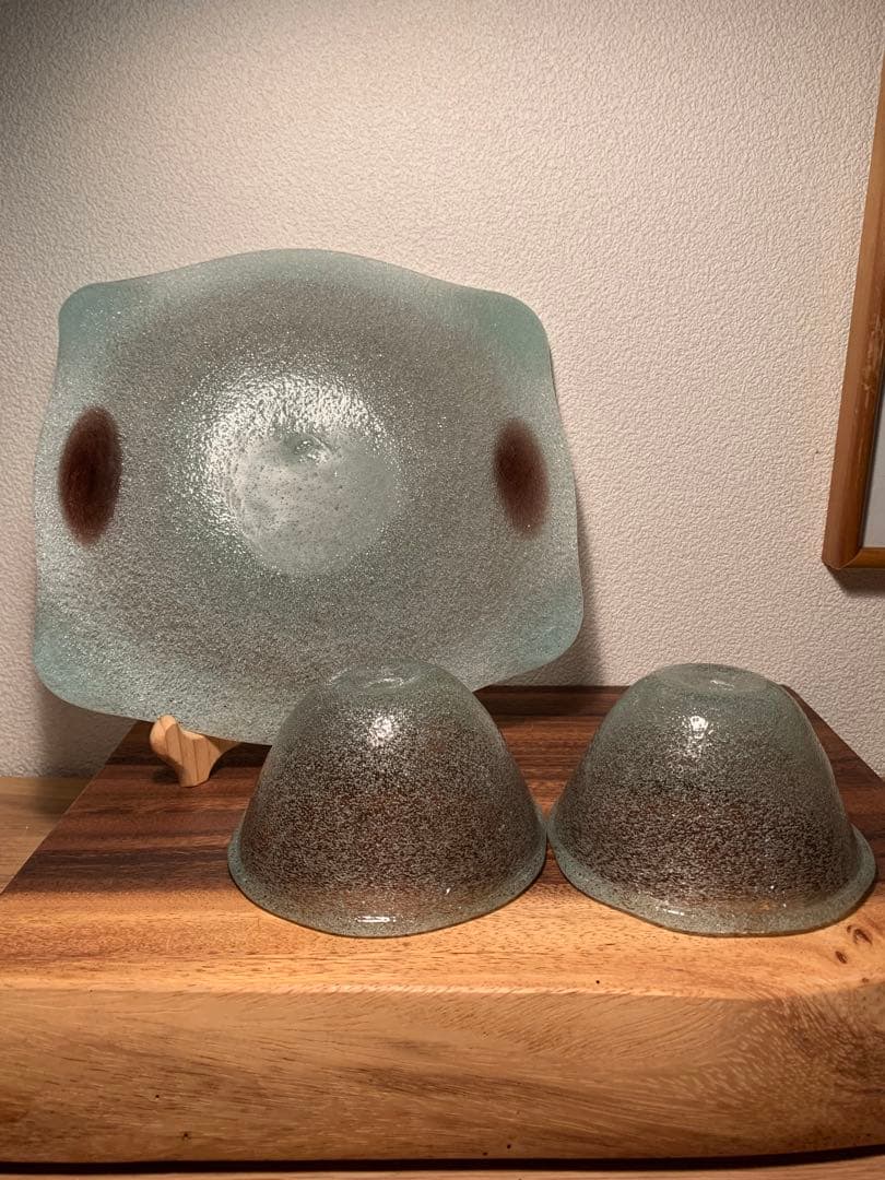 稲嶺盛吉 宙吹きガラス ボウル プレート 3点セット 琉球ガラス 現代の名工