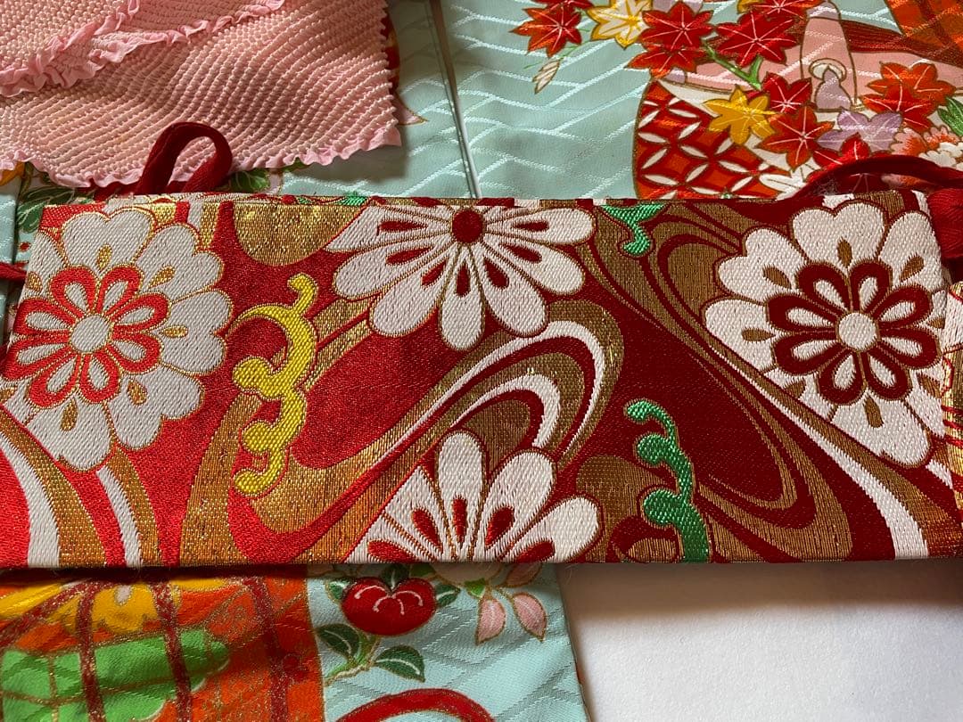 七五三 着物一式 青色 花柄 女の子 アンティーク 7歳着物　753