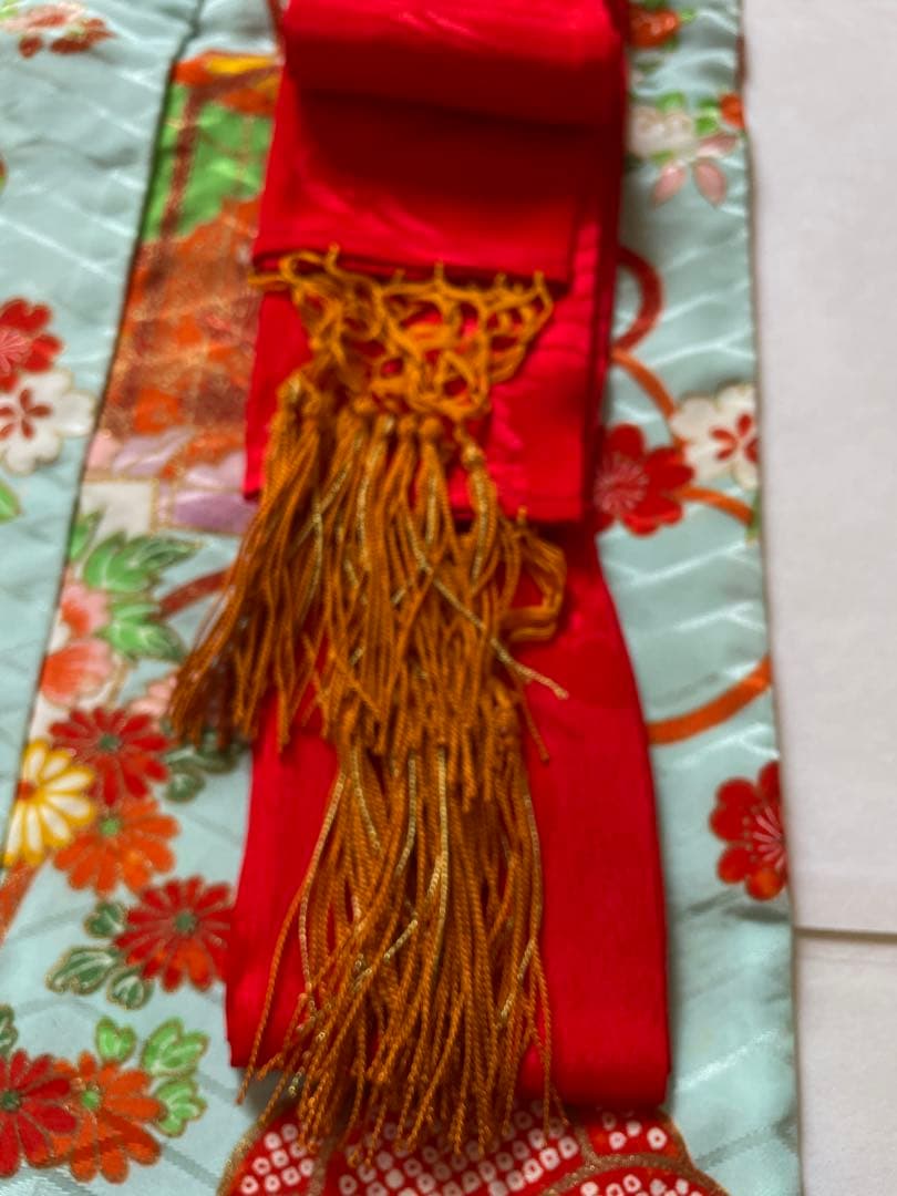 七五三 着物一式 青色 花柄 女の子 アンティーク 7歳着物　753