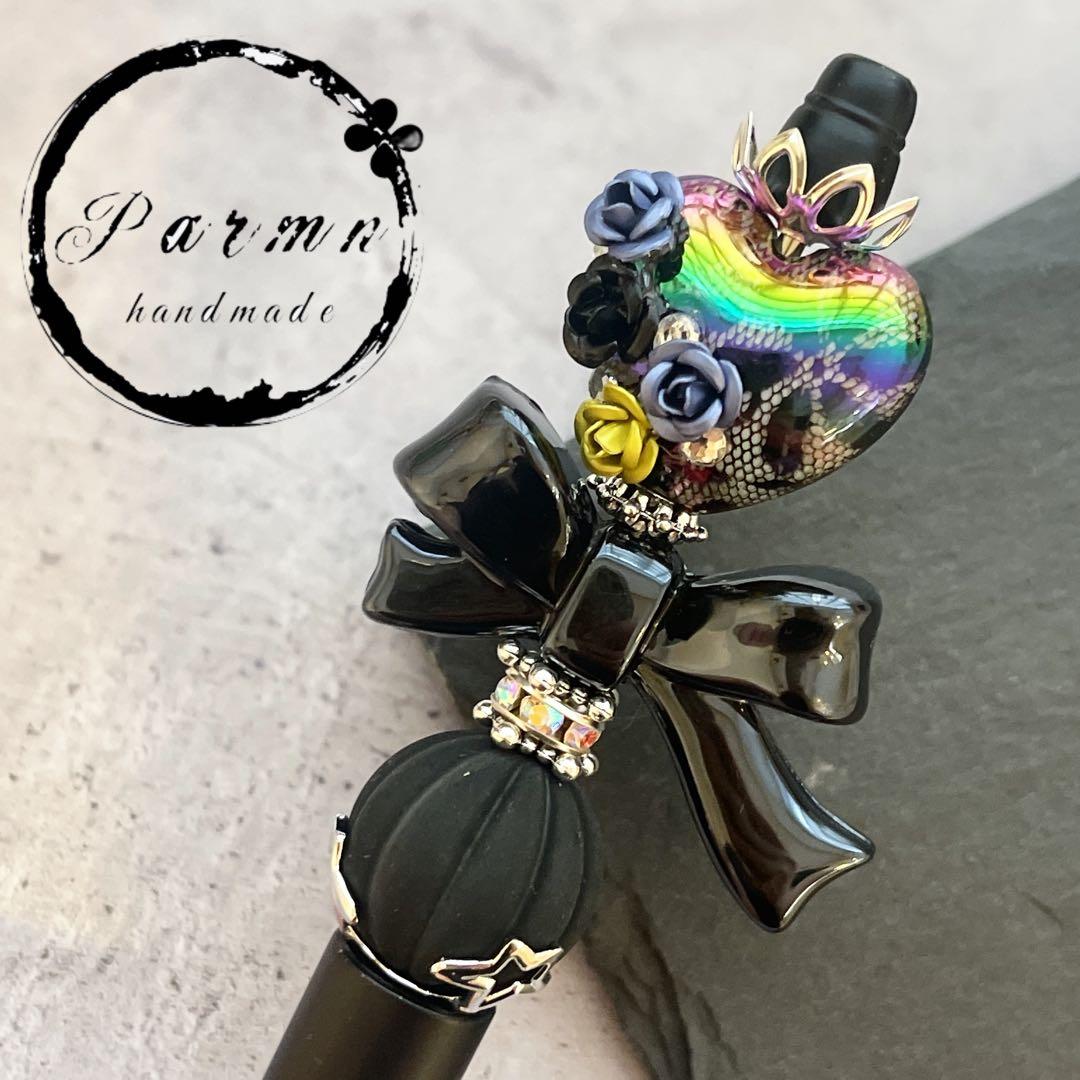 ꫛꫀꪝ✧大人の甘辛MIX♥️薔薇のレースハートとブラックリボンのボールペン♥️