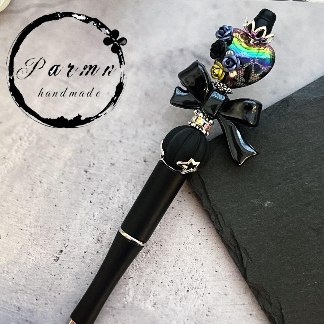 ꫛꫀꪝ✧大人の甘辛MIX♥️薔薇のレースハートとブラックリボンのボールペン♥️