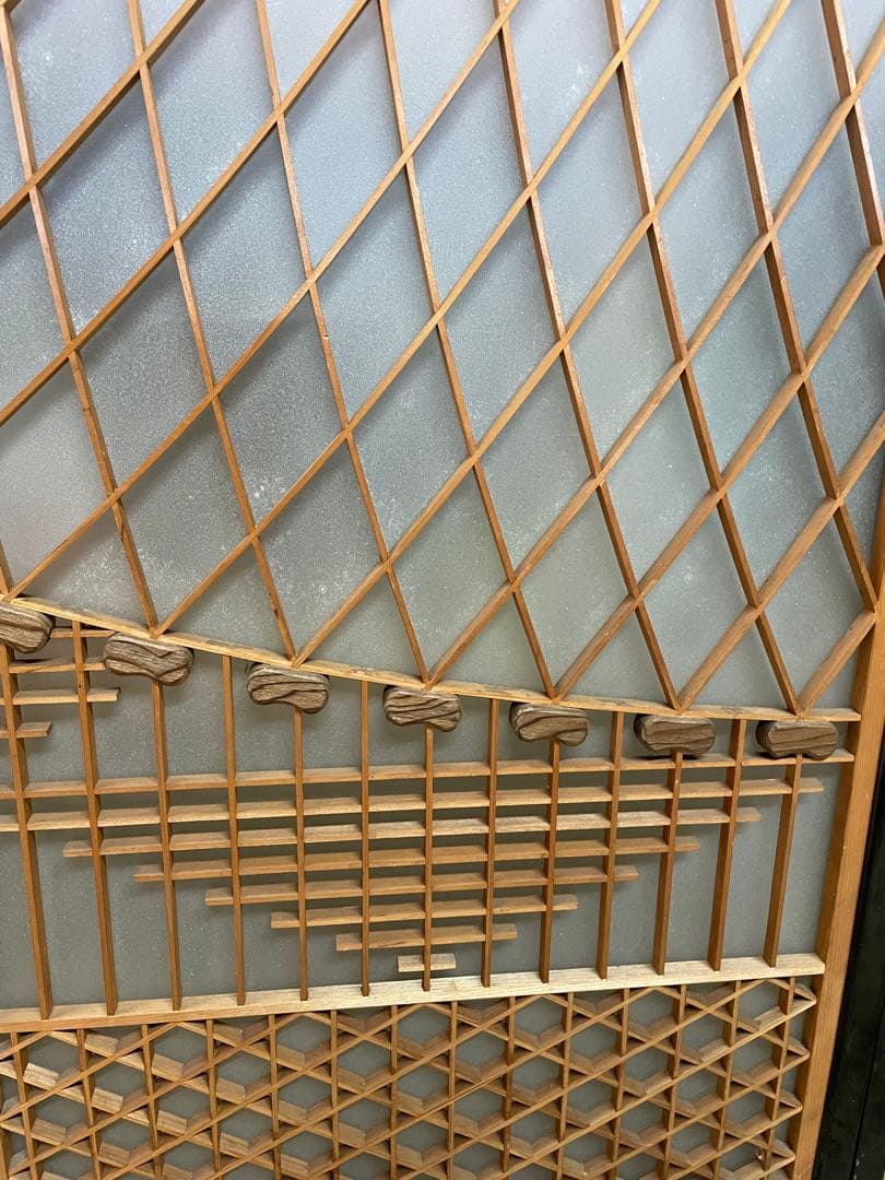 建具　書院　組み子彫刻入れ込み　干し網模様