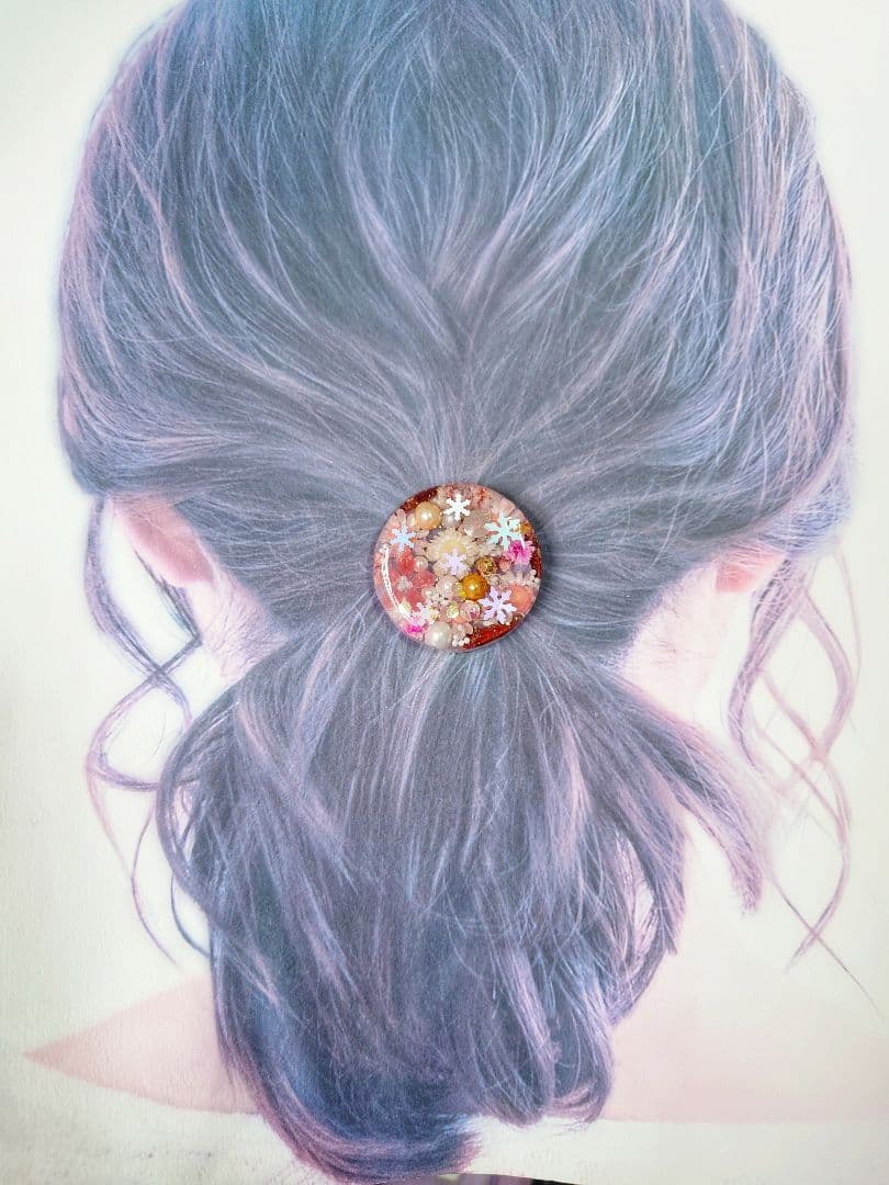 レジン　猫　ドライフラワー　ヘアゴム　ブローチ　ポニーフック　No.380