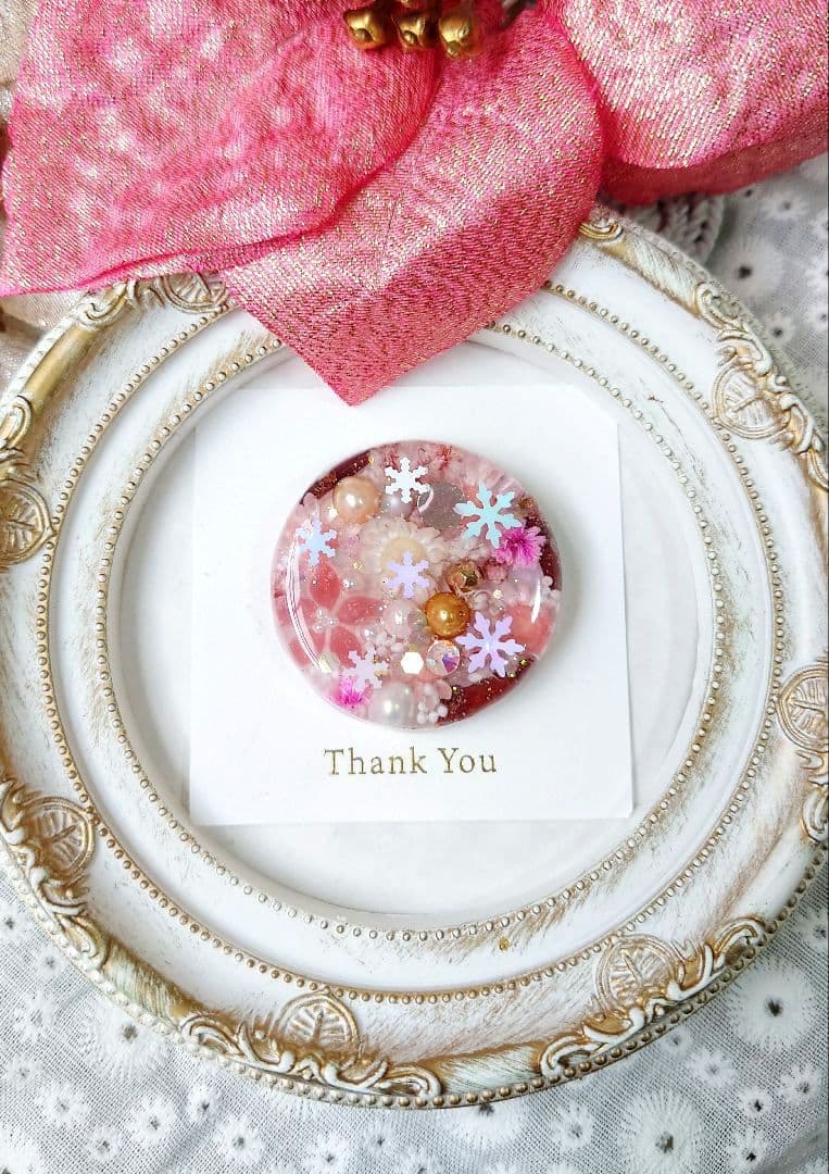 レジン　猫　ドライフラワー　ヘアゴム　ブローチ　ポニーフック　No.380