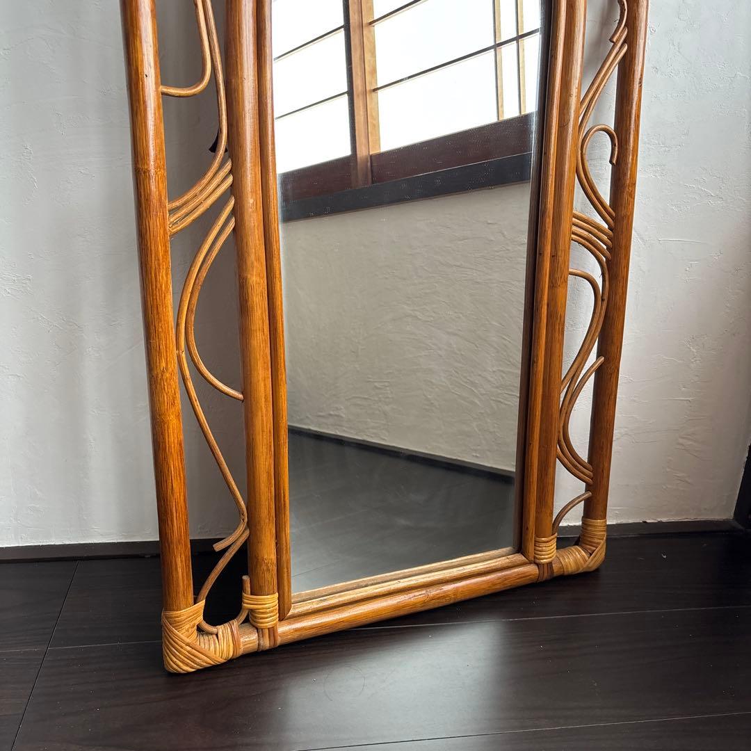 カザマ ラタン ウォールミラー 鏡 ヴィンテージ レトロ 籐 アンティーク