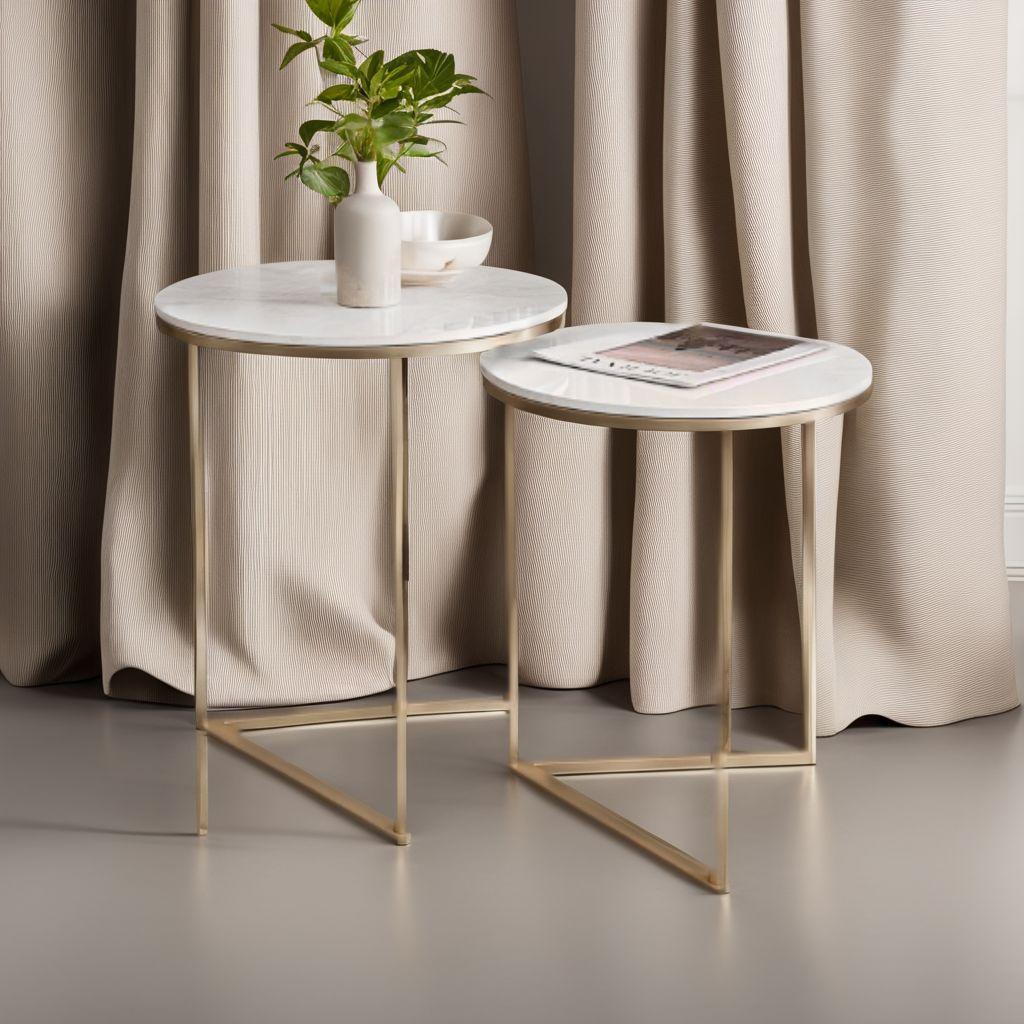 焼結石ゴールド脚 ネストテーブルセット エレガント 2脚