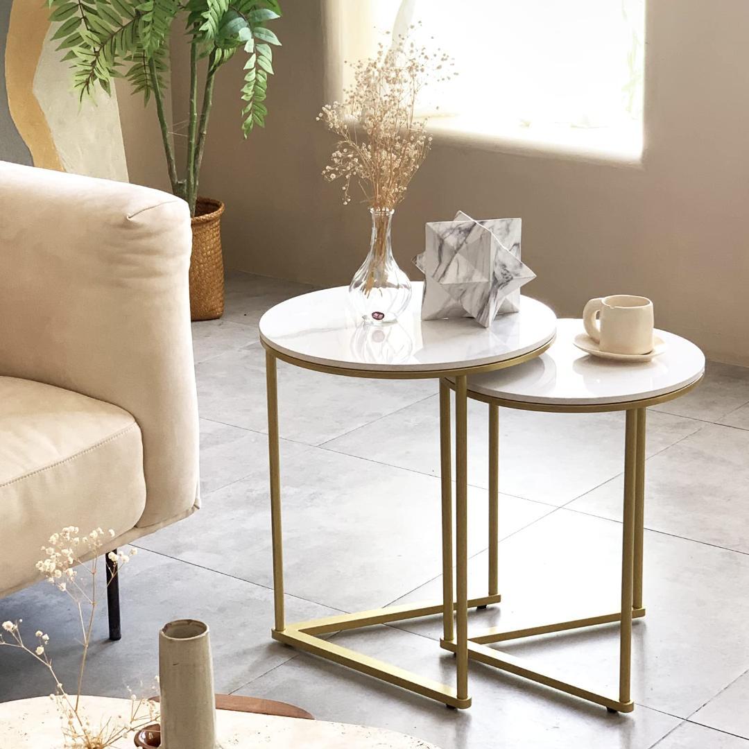 焼結石ゴールド脚 ネストテーブルセット エレガント 2脚