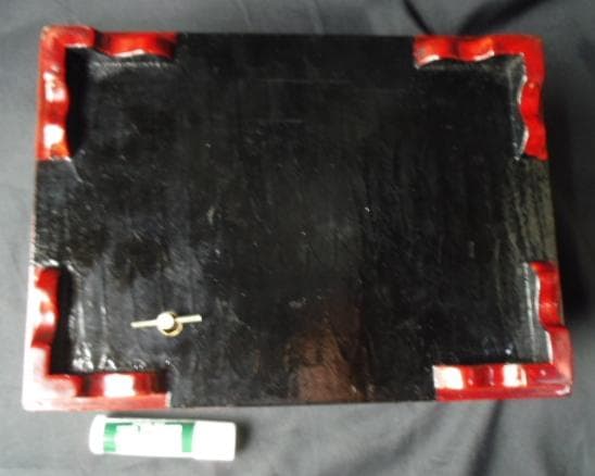 レトロ 漆器 宝石箱 オルゴール鍵 鏡 牡丹 蒔絵/昭和 木製アンティーク螺鈿