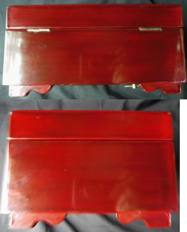 レトロ 漆器 宝石箱 オルゴール鍵 鏡 牡丹 蒔絵/昭和 木製アンティーク螺鈿