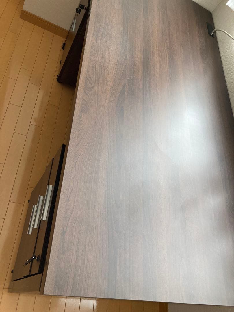 塚*本様 役員用平机、ダークブラウン色、独立キャスター引き出し付き(組立て要,バ