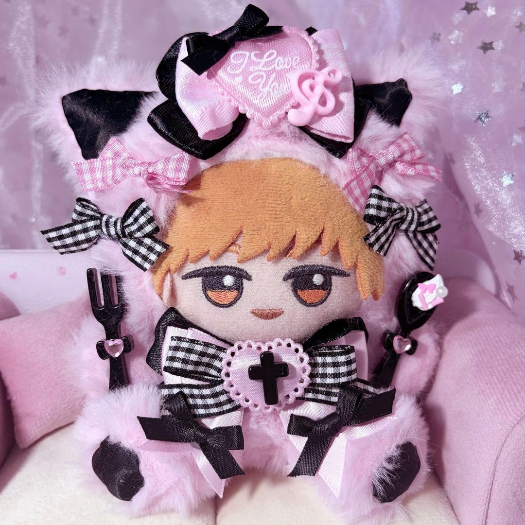 おすわりぬい服 12-15cm ピンク×黒 猫耳 地雷 量産型 - メルカリ