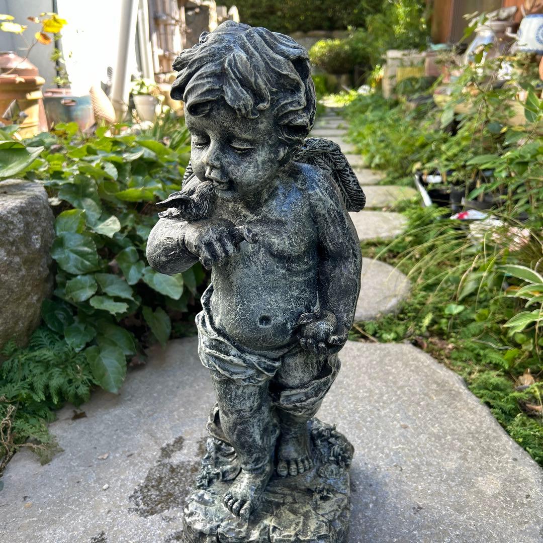 ガーデン大型オーナメント　オブジェ　小鳥と歌うケルビム　新品未使用保管品