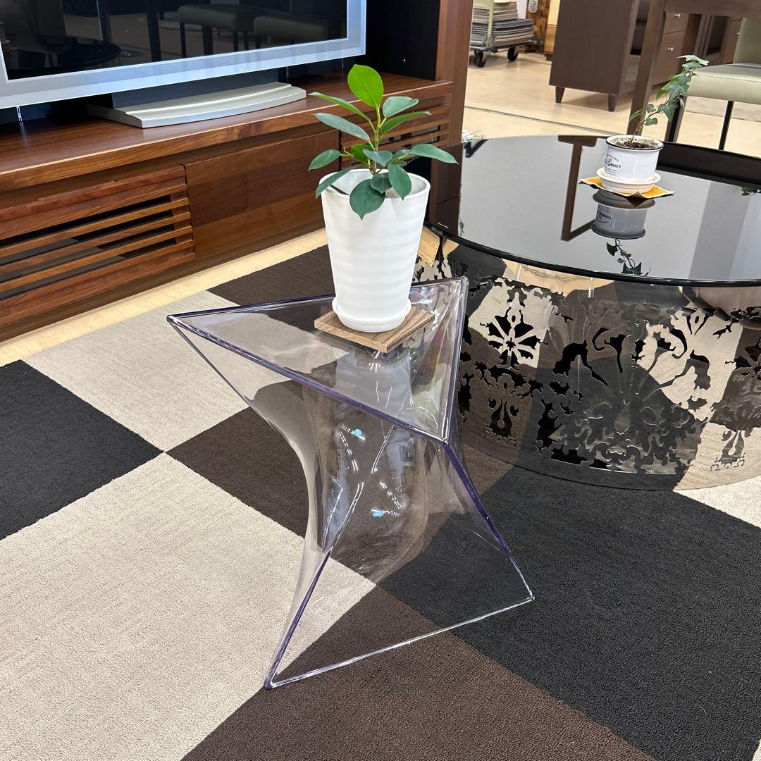 新品☆おしゃれサイドテーブル 花台 ナイトテーブル クリア モダン オブジェ