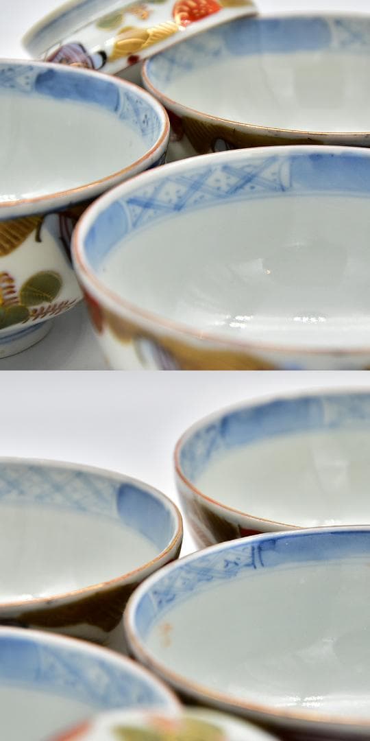 江戸後期 最上手 富貴長春銘 古伊万里 色絵染錦金彩 唐草 蓋茶碗 二客