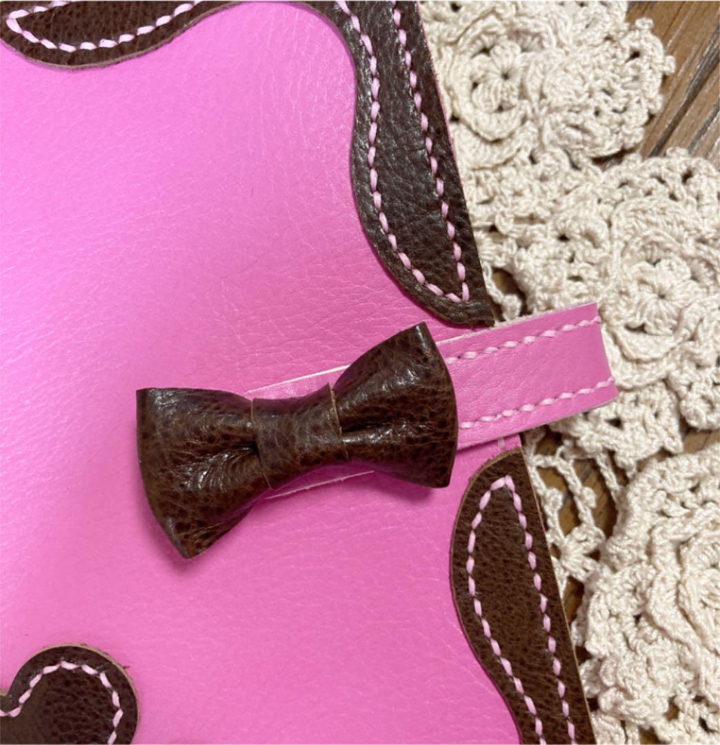 ご確認用　牛革 桃色　B6 手帳カバー　本革　ダークチョコ　ハート　ピンク