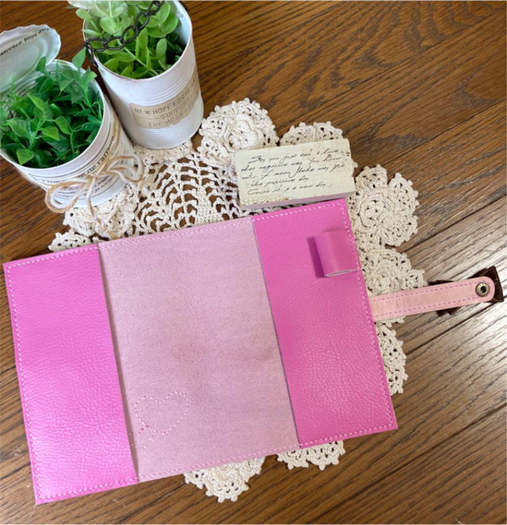 ご確認用　牛革 桃色　B6 手帳カバー　本革　ダークチョコ　ハート　ピンク