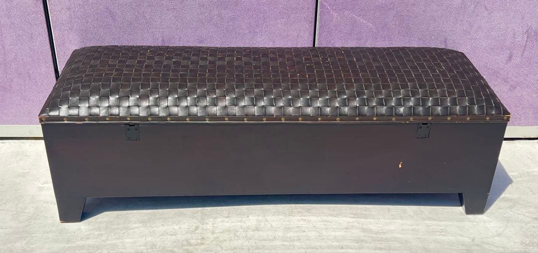 黒の編み込みデザイン収納ボックス茶色の編み込みレザーの収納ベンチまたはオットマン