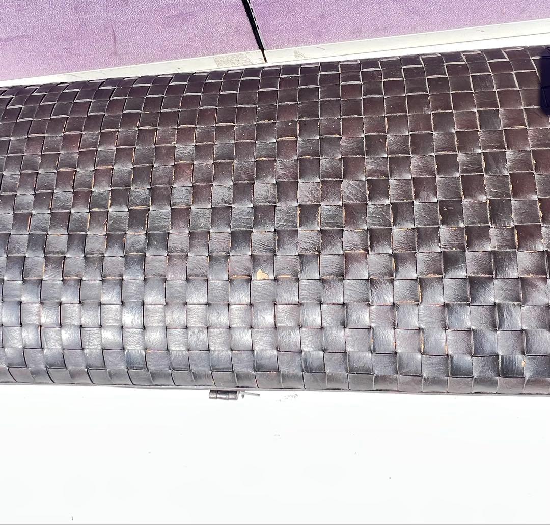 黒の編み込みデザイン収納ボックス茶色の編み込みレザーの収納ベンチまたはオットマン