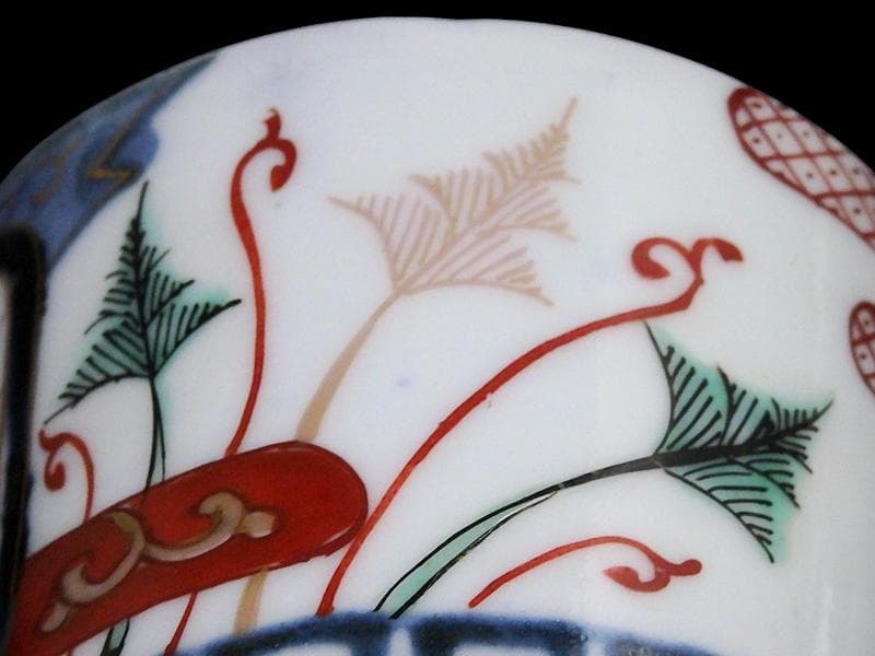 古伊万里　色絵　窓絵　薊に羊歯の図　蕎麦猪口　C221A-CZw