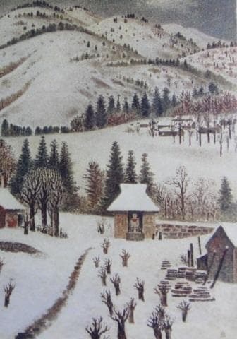 岡鹿之助、【積雪】、希少な大判額装用画集より、美品、日本人画家