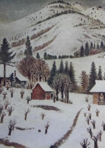 岡鹿之助、【積雪】、希少な大判額装用画集より、美品、日本人画家