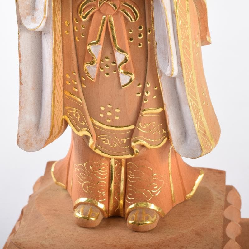 仏教美術　金彩柘植彫刻　慈母観音立像　仏像　置物　M　7076