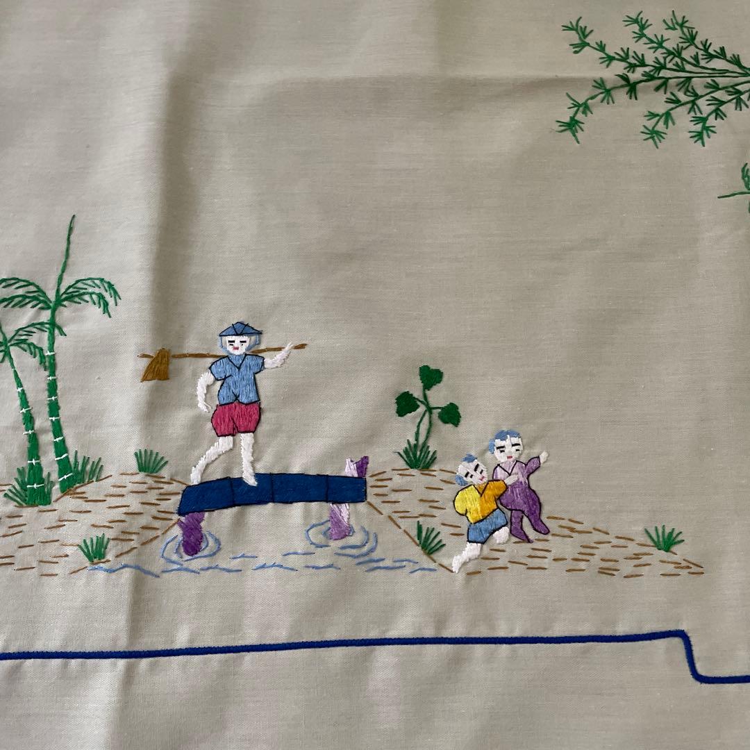 レア ベトナム 美しい手刺繍 テーブルクロス＆ナプキン 7点 大判 未使用品