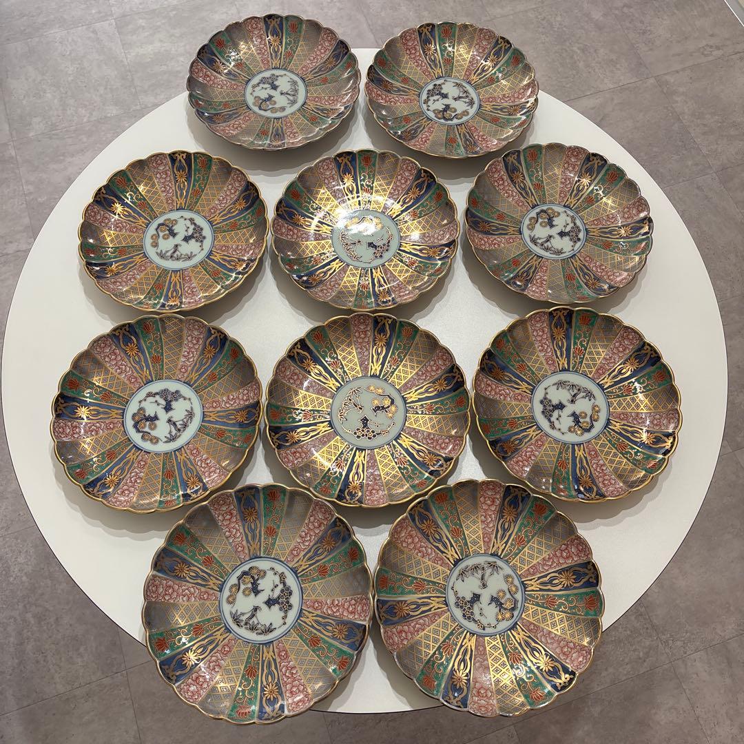 美品】有田焼 林九郎作 色絵金彩 花形 大皿10枚セット - メルカリ