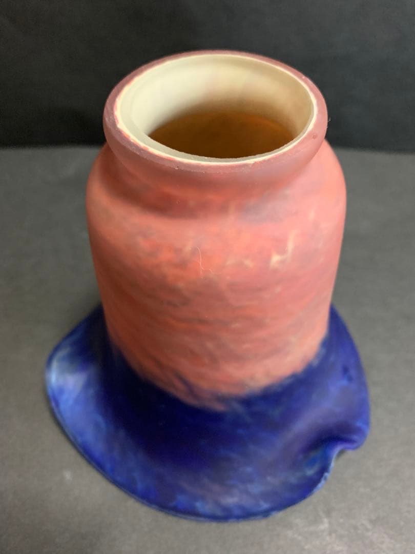 時代物ランプシェード　アールヌーボー　ピンクブルーフリルランプシェード　検電傘