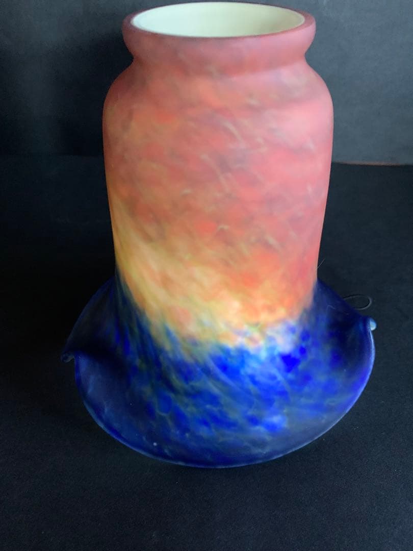 時代物ランプシェード　アールヌーボー　ピンクブルーフリルランプシェード　検電傘