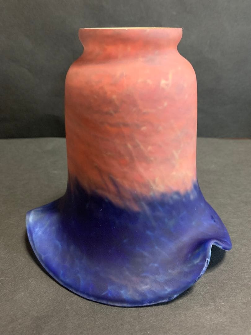 時代物ランプシェード　アールヌーボー　ピンクブルーフリルランプシェード　検電傘