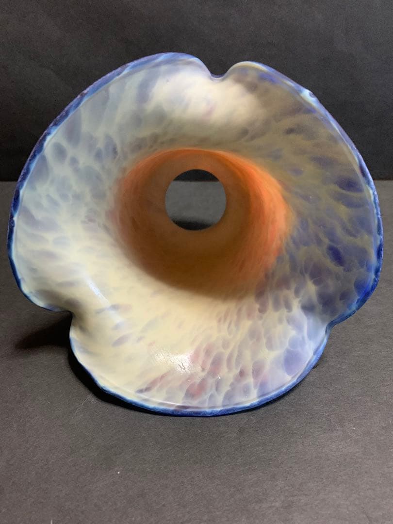 時代物ランプシェード　アールヌーボー　ピンクブルーフリルランプシェード　検電傘