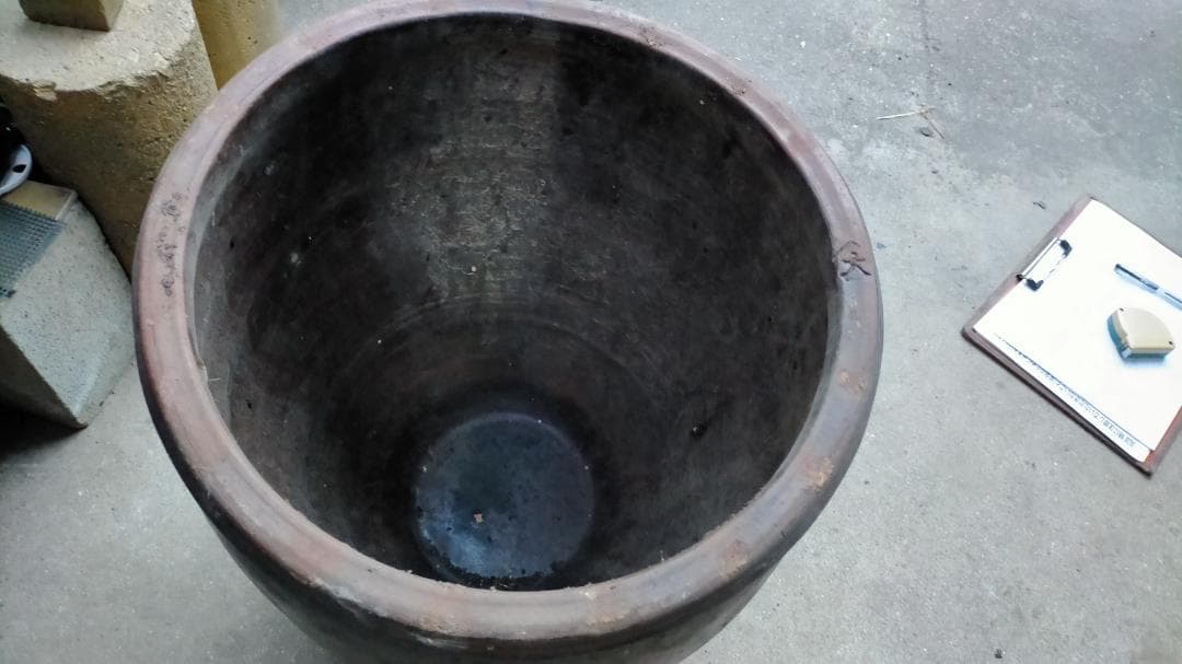 陶器製水鉢 ダークブラウン ◆【 旧家土蔵品 】 ◆《 大 壷 》◆