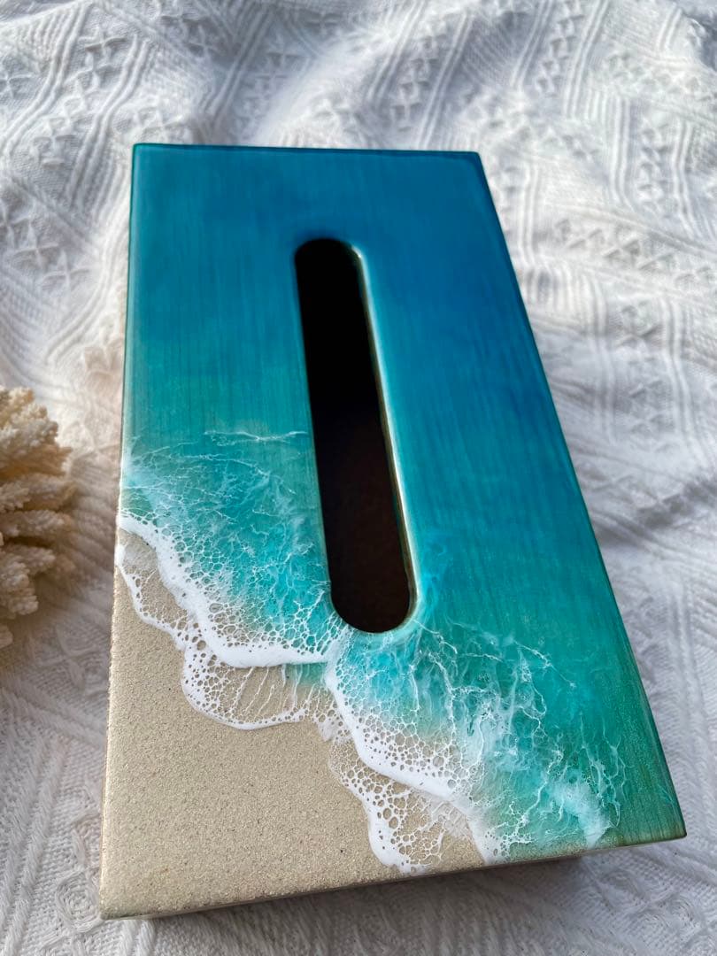 ティッシュボックス　波レジン　アート