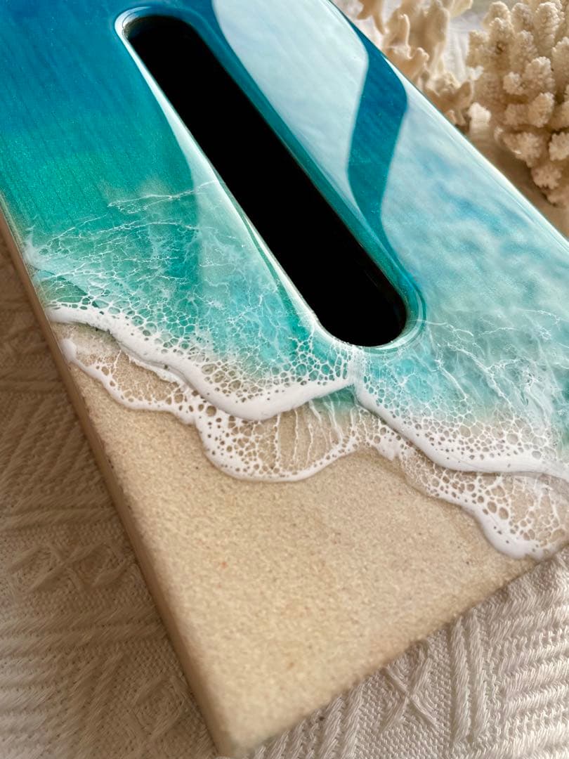 ティッシュボックス　波レジン　アート