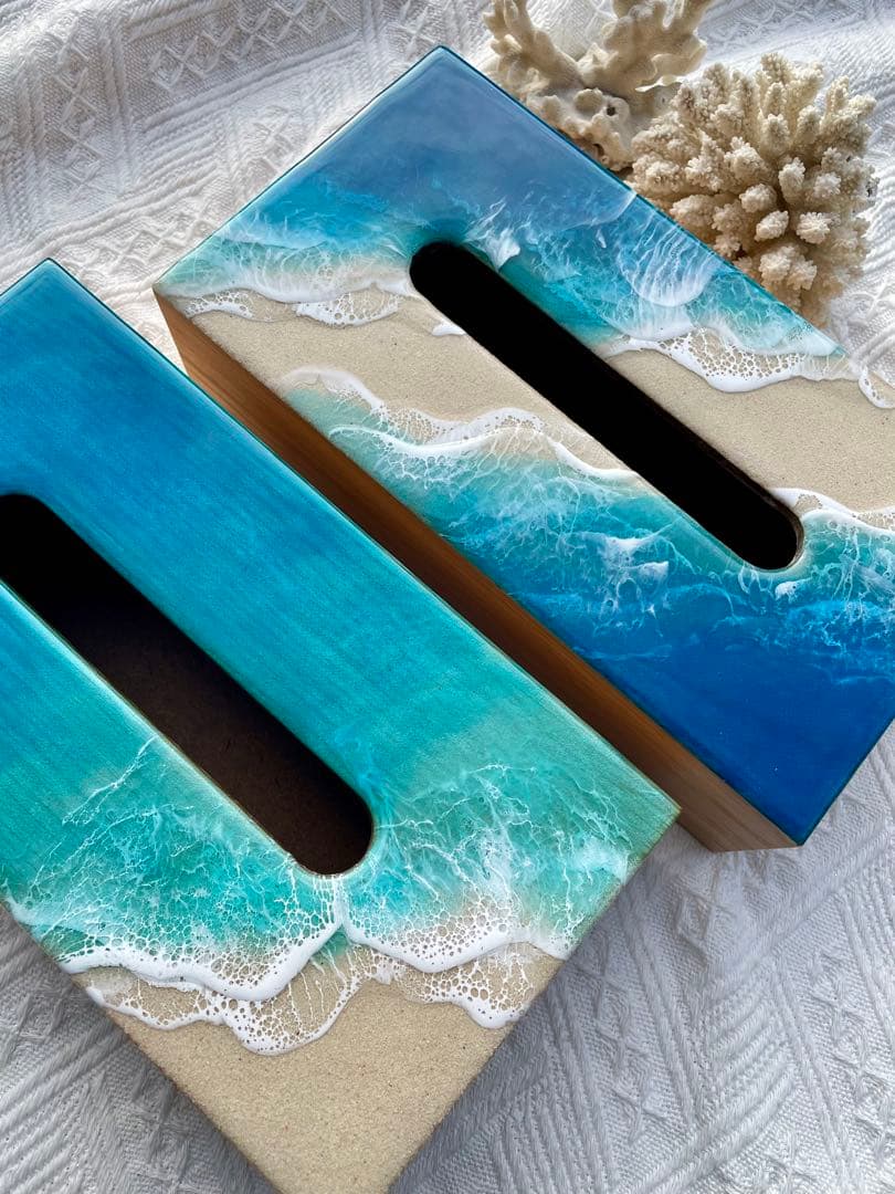 ティッシュボックス　波レジン　アート