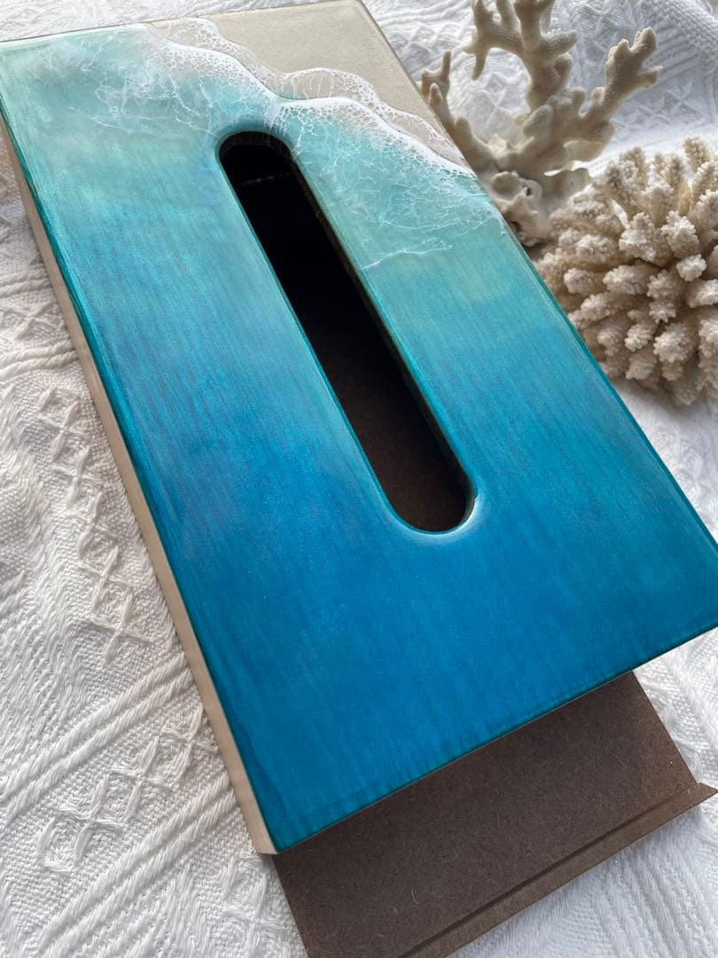 ティッシュボックス　波レジン　アート