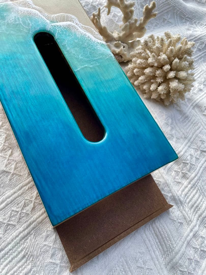 ティッシュボックス　波レジン　アート